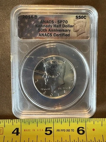 2014-D JFK Satin Half Dollar 50th Anniversary 90% Silver 50C Graded SP70 READ