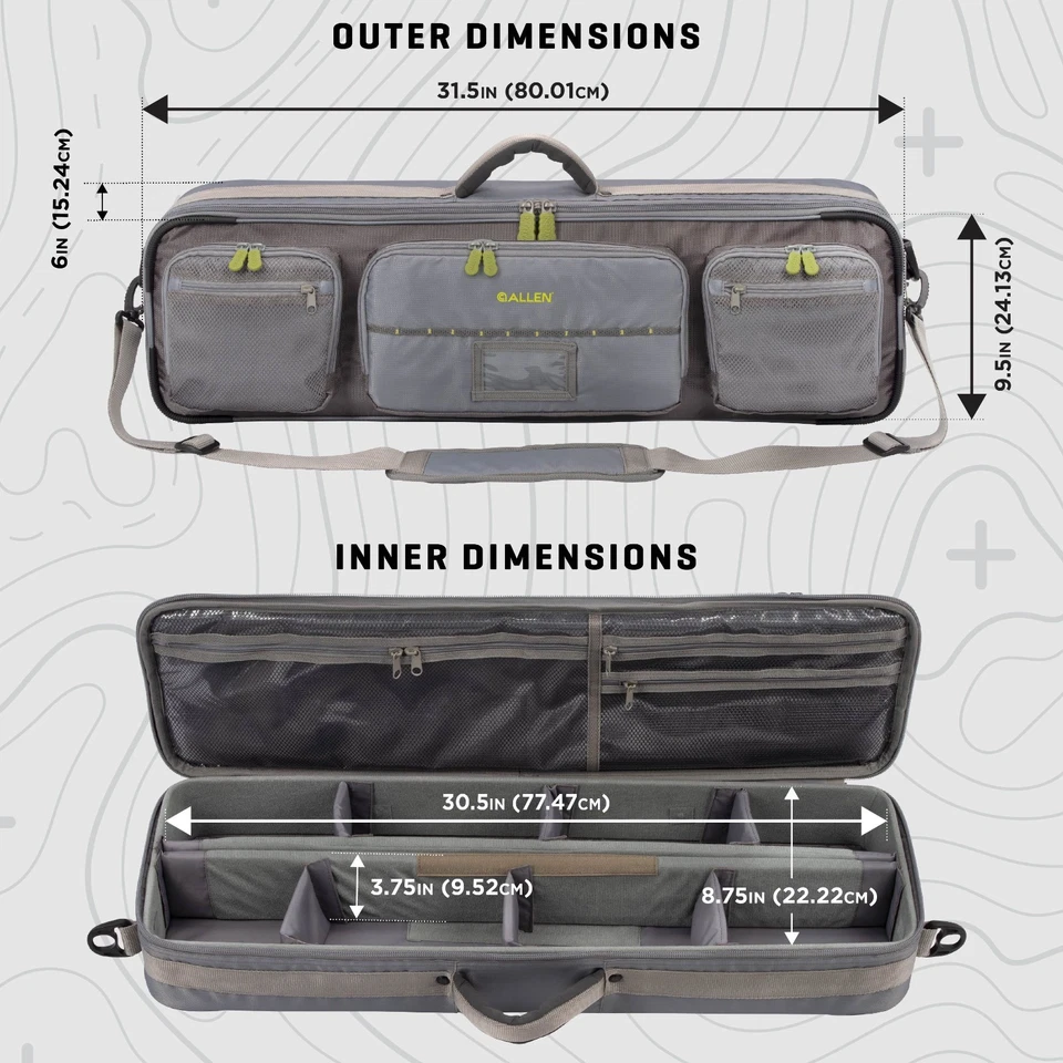 Estuche para caña de pescar con mosca y bolsa de equipo Allen Company de madera de algodón, gris/lima Foto 3 de 4