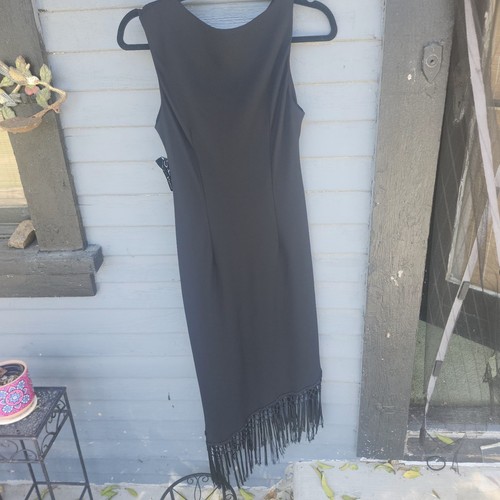 NWT Semi Formal S.L. Fashions Sz 8P Black Sleevless Fringe Gathered Shoulder - Picture 1 of 7