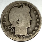 1893 P Barber Quarter Dollar 25 Cents Circulated Condition - 1852