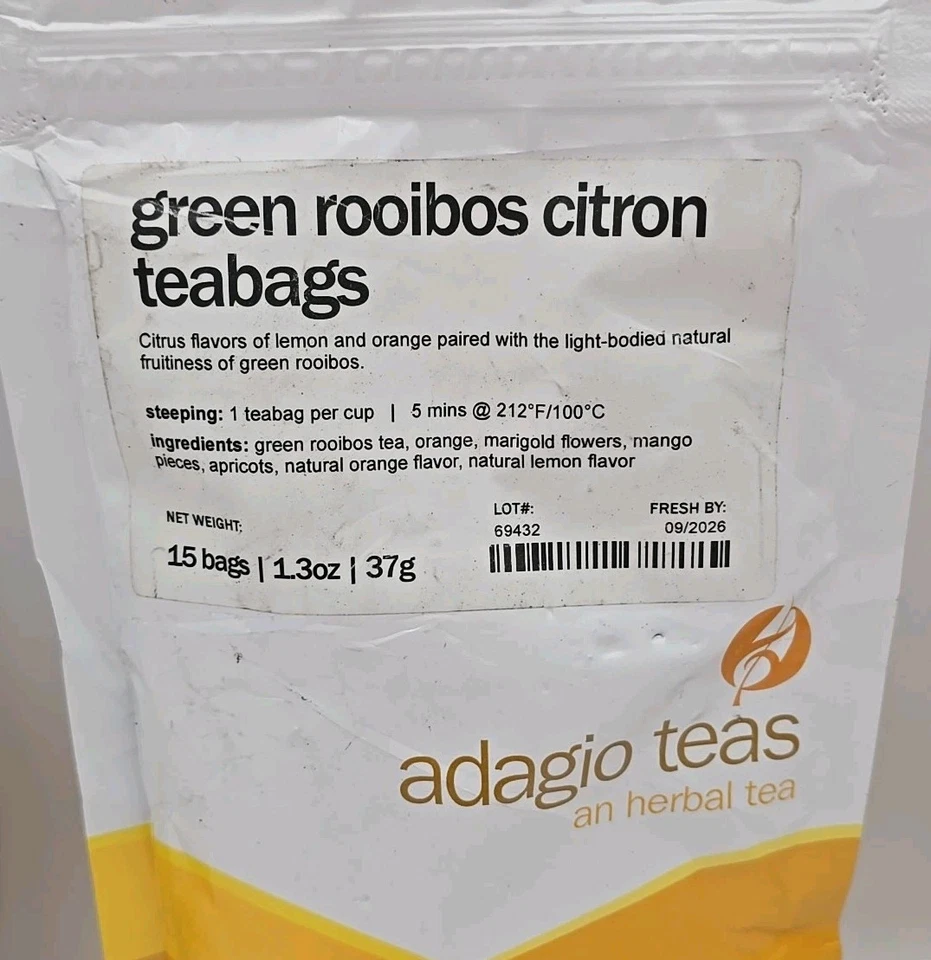 Adagio Tea Bags Green Rooibos Citron Berry Blues 15 Per Bag New - Image 2 of 4