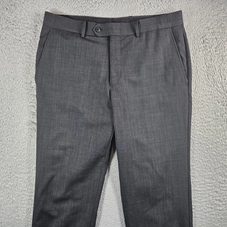 Pantalones de vestir Bar III 100 % lana para hombre 32 x 30 calce ajustado frente plano gris Foto 2 de 4