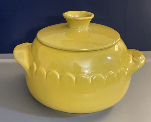 Vintage Frankoma 245 Covered 2 Quart Casserole Bean Pot Dish Soup Tureen Yellow