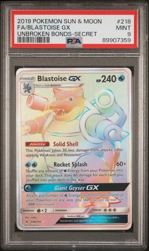 Pokémon Blastoise GX (Secret) 218/214 Sm-Unbroken Bonds Holo PSA 9