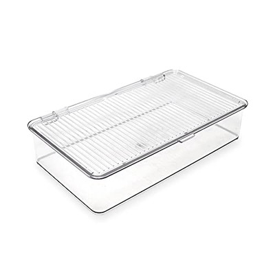  Stackable Organizer Bin (10.75  x 6.5  x 2.4 ) w Hinged Lid Small Clear