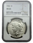 1926 $1 Peace Dollar, MS65 NGC, Sharp Details & Lustrous Surfaces. OG Coin.
