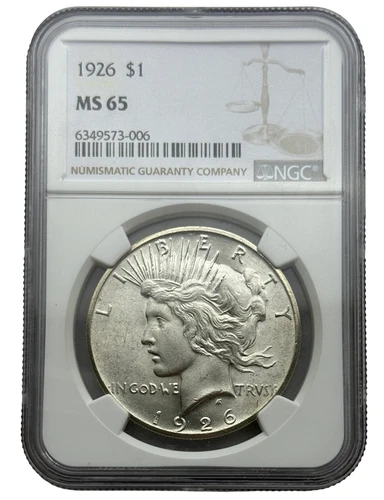1926 $1 Peace Dollar, MS65 NGC, Sharp Details & Lustrous Surfaces. OG Coin.