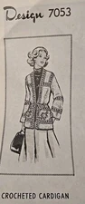 #7053 Vintage Design cardigan Pattern to CROCHET (Reproduction), Sz 8-18