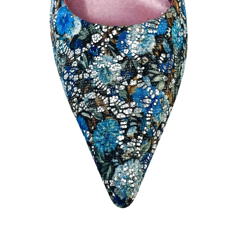 Tacones Jean-Michel Cazabat azul y plata tapiz brocado 70 mm EE. UU. 8 UE 38,5 Foto 2 de 4