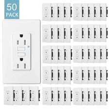 50Pack 20AMP GFCI GFI Safety Outlet Receptacles with Wall Plates LED TR WR White