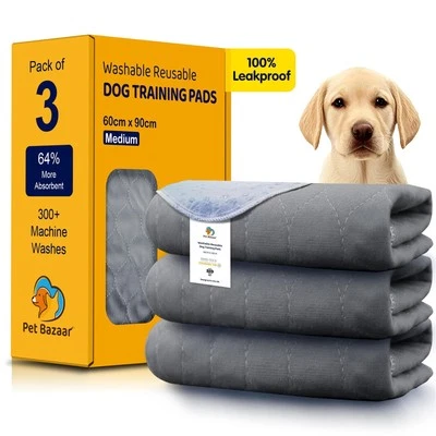 PET BAZAAR 3x Reusable Dog Training Pads, Washable Puppy Pads, Super Absorbent 60 x 90 cm