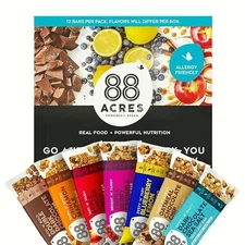 88 Acres Granola Bars Variety Gluten Free, Nut-Free Oat Vegan & Non GMO  12 Pack