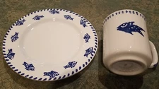 Vintage La Primula Quadrifoglio Italy Sailboat Fish 8” Plate & Mug (72A)