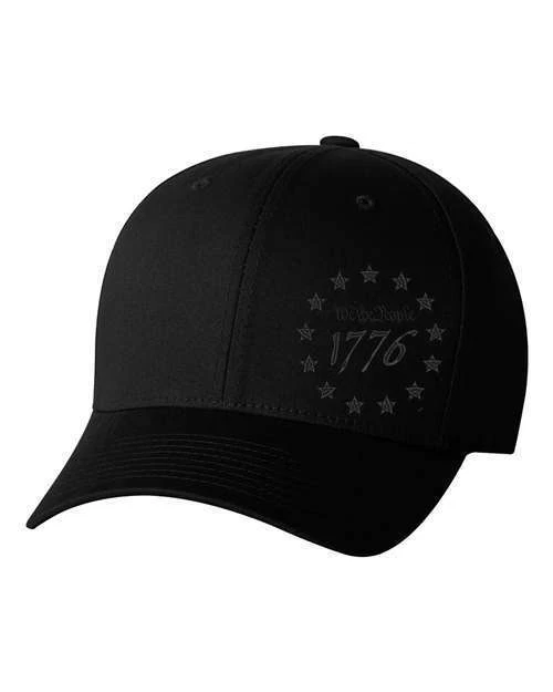 We The People 1776 Patriotic Embroidered FLEXFIT Black Cap Hat, 5001