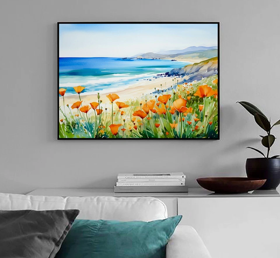 California poppy print watercolor art wildflower coastal painting floral poster - Image 3 of 4