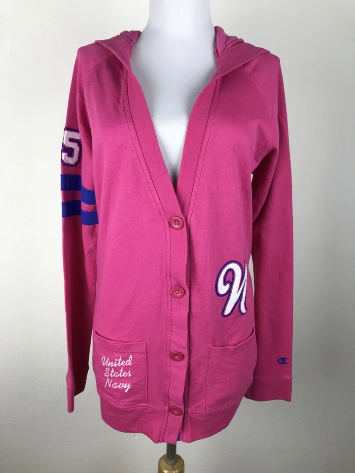 Champion Heritage Cárdigan Sudadera Talla L Rosa Estados Unidos Azul Marino Bordado Foto 2 de 4