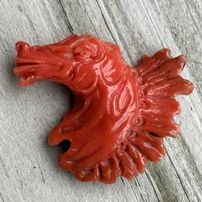 19th Century Hypocampus Horse Head Cameo Natural Mediterranean Red Coral Antique