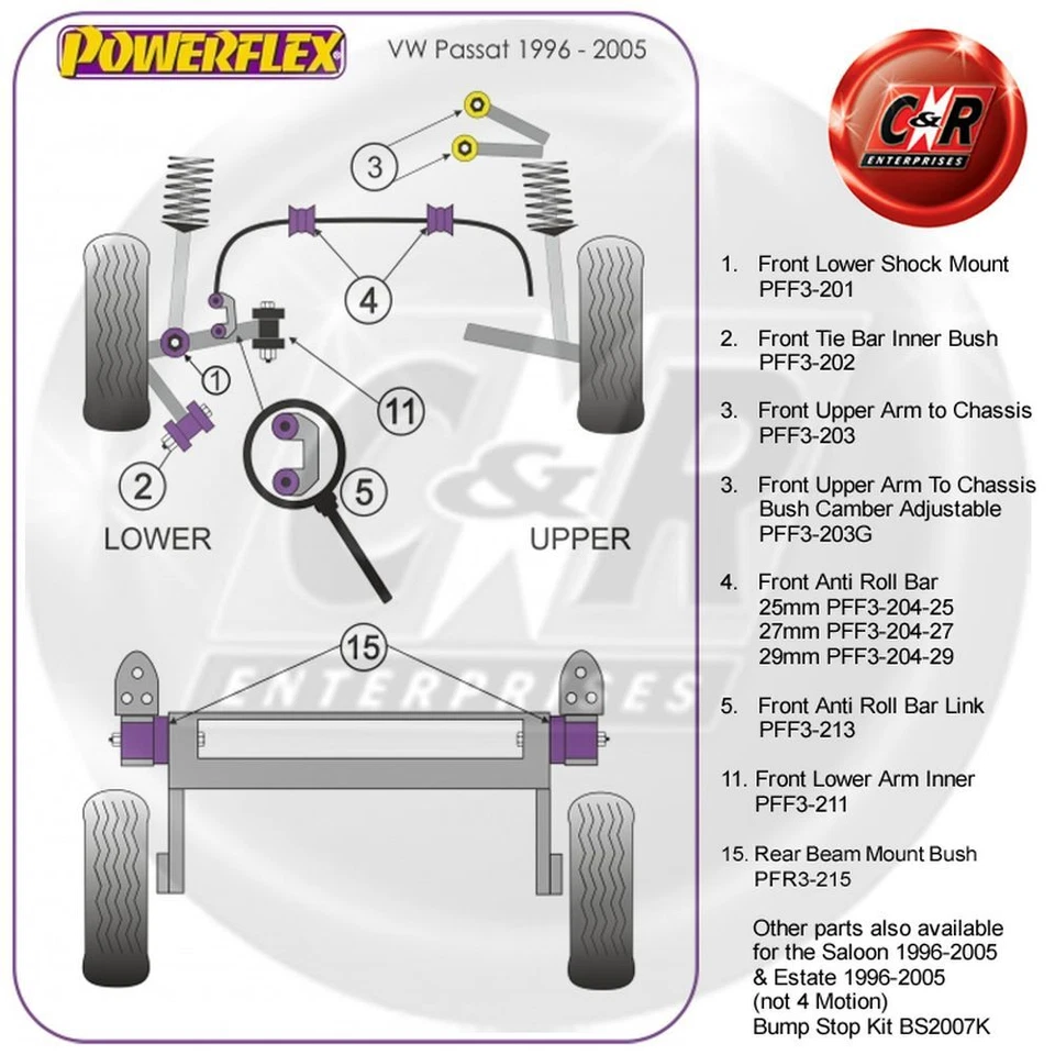 Powerflex Road Ant. Braccio Inferiore Interno Spazzole Per VW Passat B5 Berlina - Immagine 2 di 4