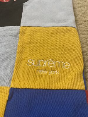Brand New Supreme Patchwork Pique Tee - Red Yellow Blue - Size