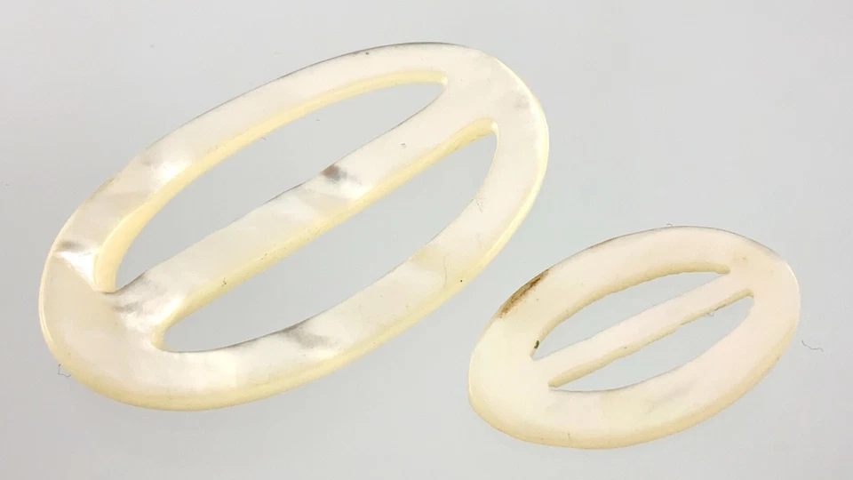 Carved MOP Mother-Of-Pearl Garment Button 1.75in Set Of 2 Oval Pattern 309B - Image 2 of 4