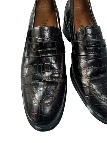 Lauren Ralph Lauren Women's Penny Loafers Sz 6b- Brown Croc Print- Block Heel- - Picture 4 of 17