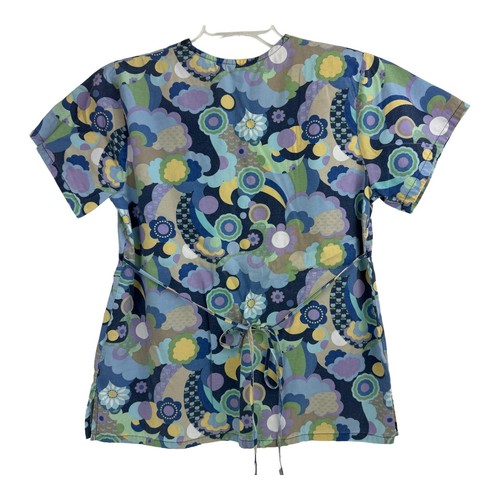 Tafford Size S Scrub Top Multi Color With Pockets Tie back Medical Nurse Small - Picture 2 of 6