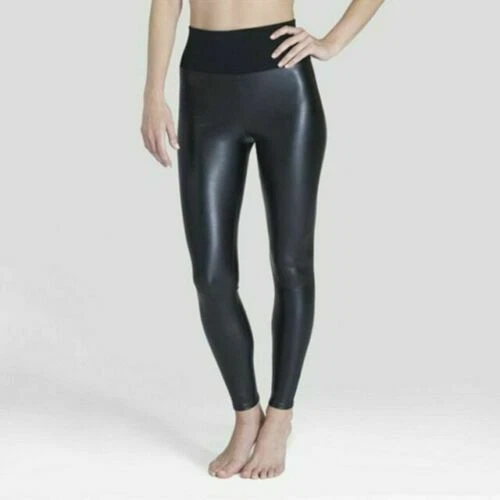 Spanx Assets Leggings Black Small All Over Faux Leather Leggings