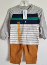 Carter’s Baby Boys 12 Months 2 Piece Outfit~Stripe Top Khaki Pants~New With Tags