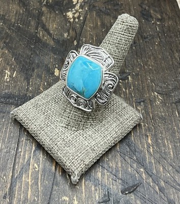 Barse Vine Statement Ring- Turquoise Howlite- Silver- 8- NWT