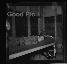 #NN1 - dd B&W Vintage Photo Negative- Military Man Trying to Sleep- 1943