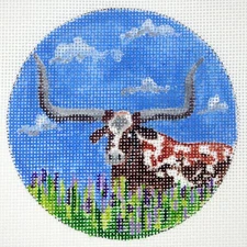 Texas Longhorn in Bluebonnet Flowers* HP Needlepoint Canvas * By LLemon