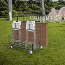 Portable Folding Table & Chair Cart with Round Table Dolly with Lockable Wheels