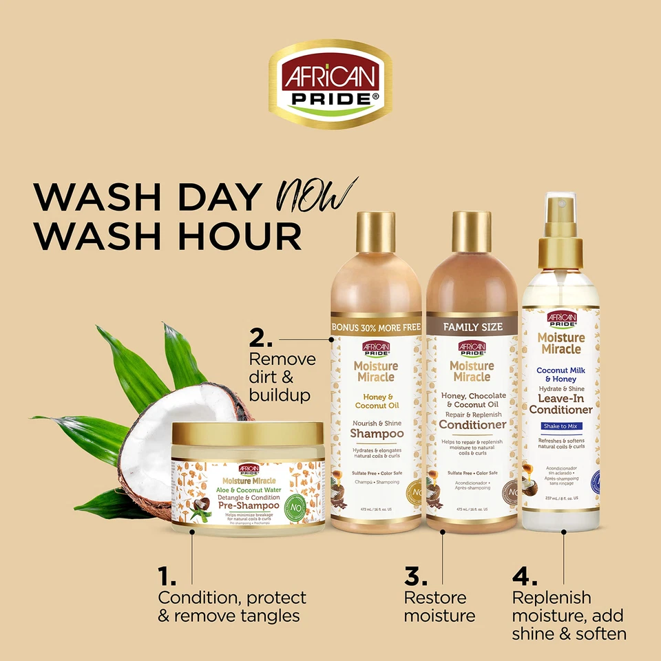 African Pride Moisture Miracle Aloe Coconut Water Pre Shampoo 12oz Detangles ... - Image 2 of 4