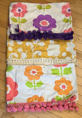 #ad Vintage Ex Cell Fifth Ave NYC Vinyl Floral Valances Lot 3 NOS Mod Pom Fringe 60s $149.79