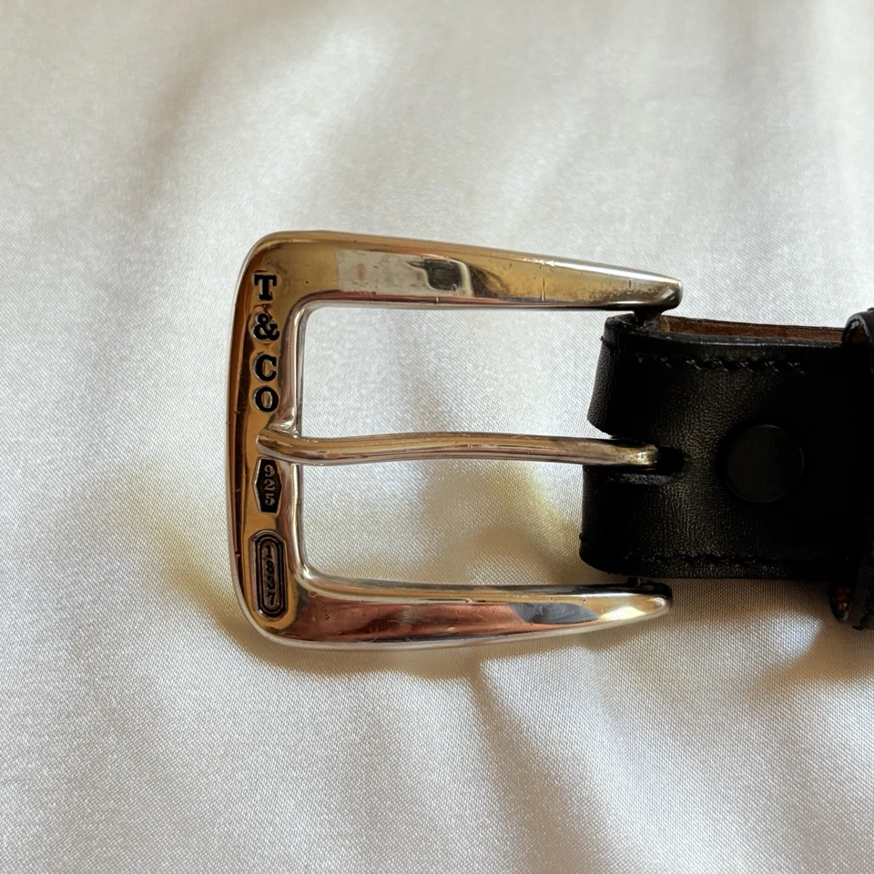 Cinturón Tiffany & Co. Plata de Ley 925 Hebilla Piel de becerro Negro Cinturón Talla 34 Foto 4 de 4