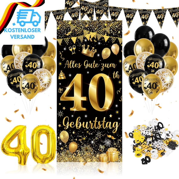 40 Geburtstag MäNner Deko,Deko 40 Geburtstag Mann,40 Schwarz Gold Lange Banner L-image