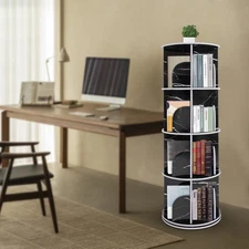 4-Tier 360° Rotating Bookshelf Bedroom Bookcase Storage Shelf Display Rack Stand