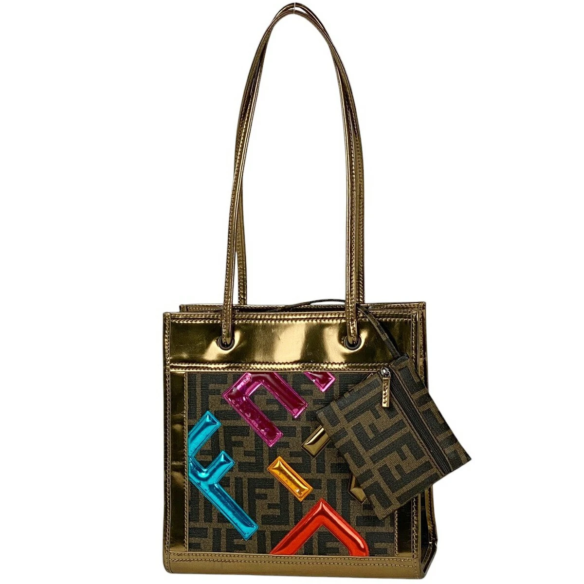 Borsa tote Fendi modello Zucca tracolla tela smaltata oro marrone 9 4 pollici