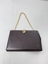 Vintage Brown Evening Ladies Bag Clutch Purse Chain Gold Tone Hardwares
