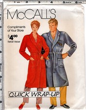 "Misses' and Men's Robe" ©1985 McCall's Crafts Sewing Pattern # 0011 UNCUT SMLXL