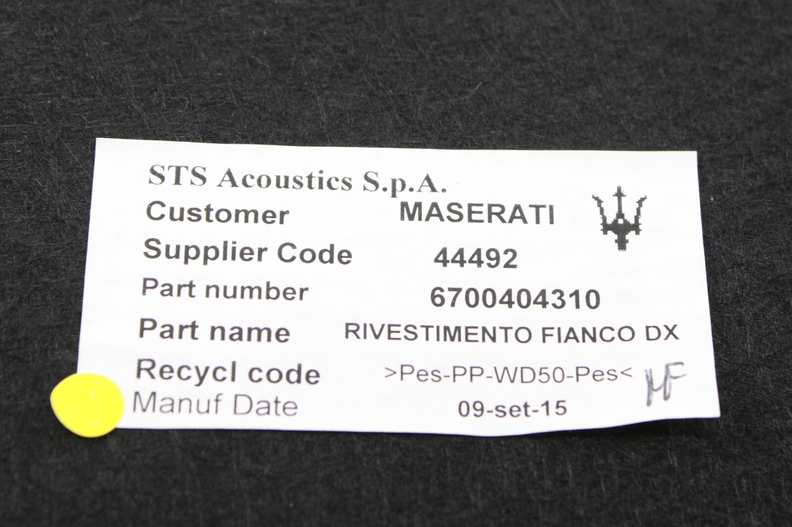 2014-24 MASERATI GHIBLI TRUNK RIGHT PASSENGER SIDE QUARTER TRIM COVER PANEL OEM