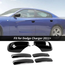 Black Side Mirror + Out Door Handle Cover Decor Shell Trim for Dodge Charger 10+