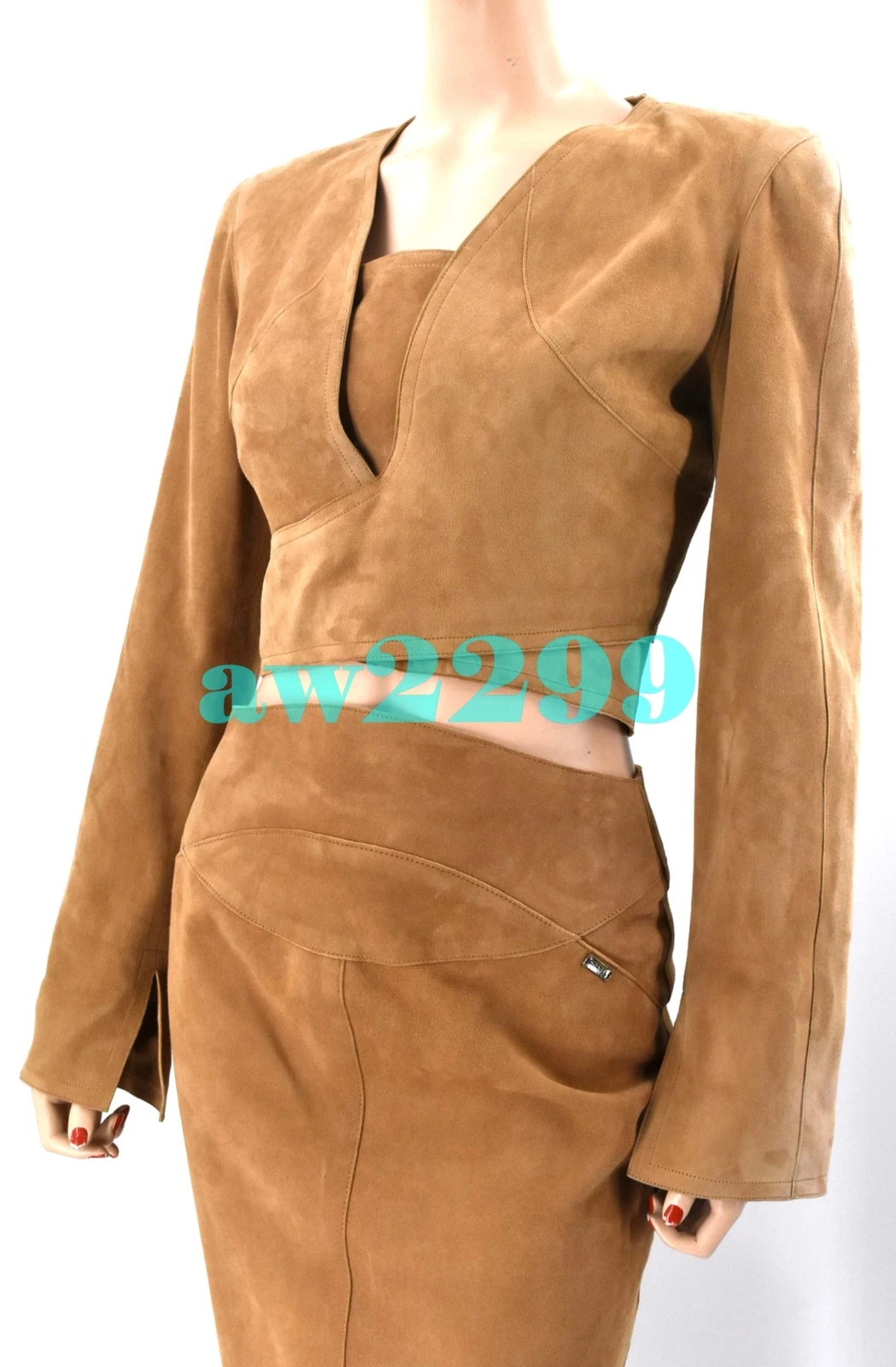 GIACCA CHANEL VINTAGE 99A GONNA & CROP WRAP PELLE SCAMOSCIATA BLAZER 38