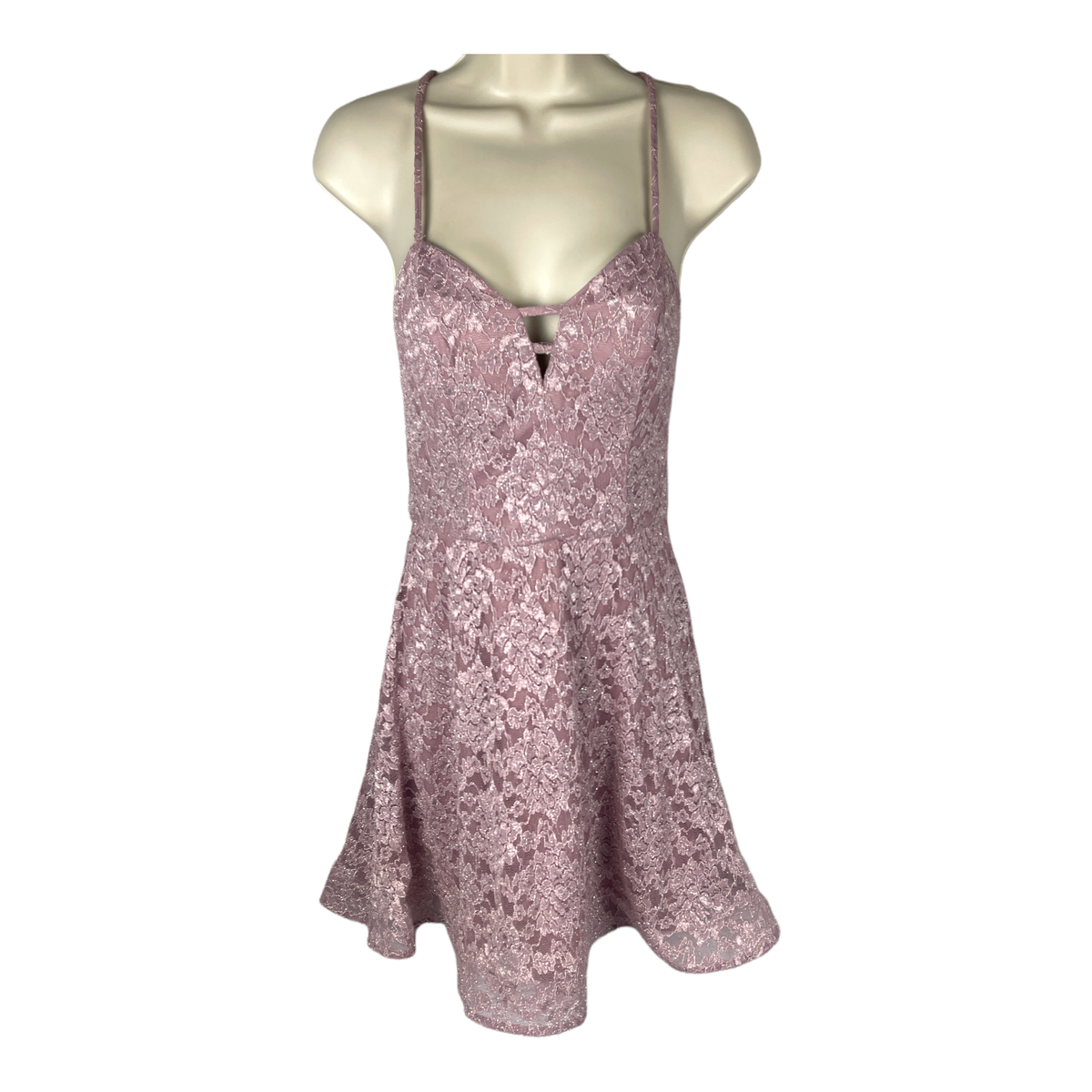 bcx dress pink BCX - Women's Juniors Metallic Glitter Lace Fit & Flare Dress - Pink - Size  3