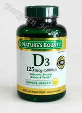 Nature's Bounty D3 125mcg 5000iu 400 Foftgels Strong Bones & Teeth Exp: 04/2027