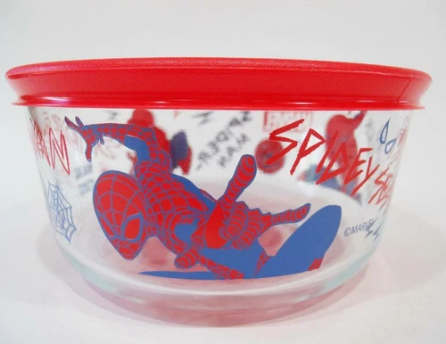❤️ PYREX 4 Cup SPIDERMAN Storage Bowl *Marvel Comics Legend Spidey Action Hero