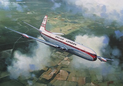 DANAIR COMET KUNSTDRUCK BRITISH AIRWAYS DAN AIR AIRLINER