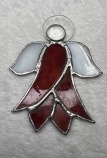 Vintage Angel Sun Catcher Leaded Stained Glass Red Halo 4  Christmas