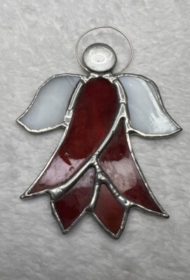 Vintage Angel Sun Catcher Leaded Stained Glass Red Halo 4  Christmas