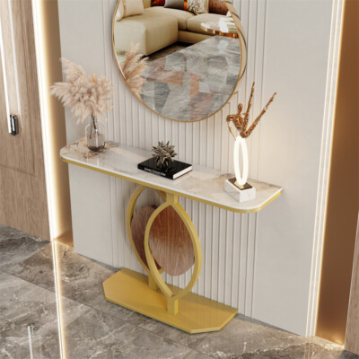 Wisfor 47'' Genuine Marble Console Table Hallway Entrance Storage Gold Leaf Base